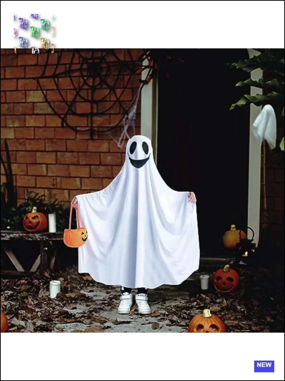 Ghost Costume for Kids with Pumpkin Bucket Trick-or-Treat Party